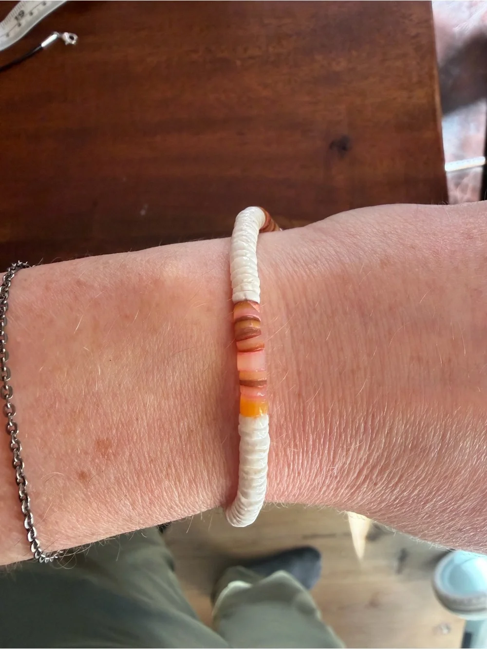 Handmade White and Orange Beaded Bracelet
